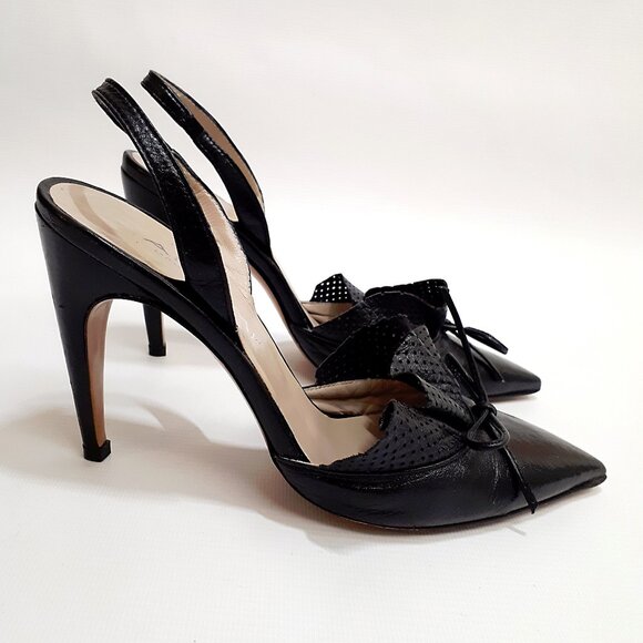 ADAMI Pinup Stiletto Heel Pumps with Ruffle Detail in Jet Black Leather - Picture 6 of 15